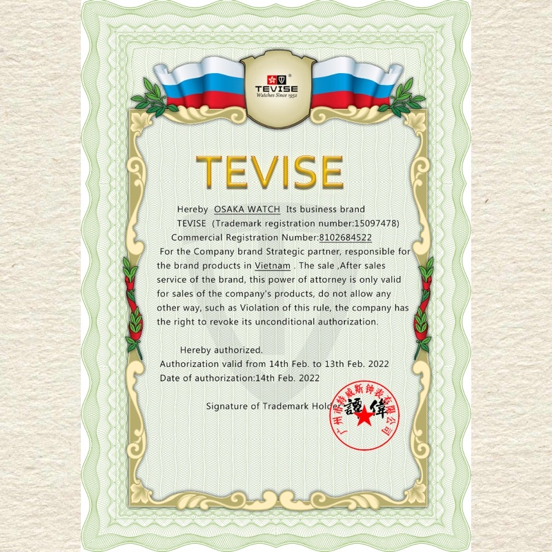 Đồng Hồ Nam Cơ TEVISE T8462 Dây Da Chính Hãng Lộ Cơ Chống Nước