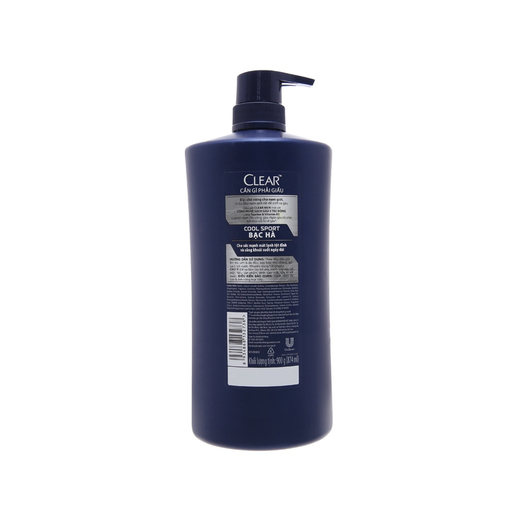 Dầu gội sạch gàu Clear Men Cool Sport bạc hà 630g