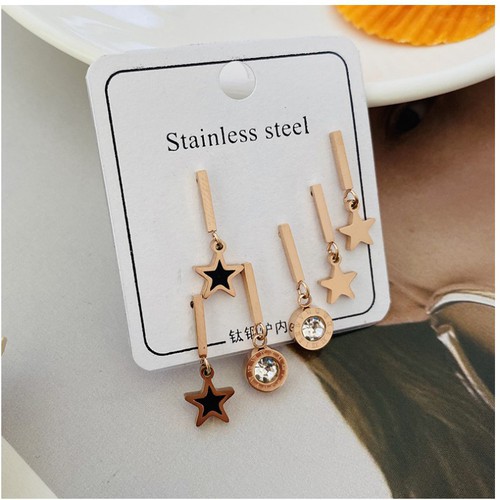 Bộ 3 Đôi Bông Tai Titan Ko Đen TT 3488