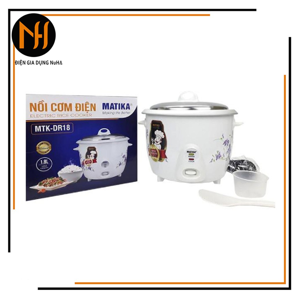 NỒI CƠM ĐIỆN 1.8L MATIKA MTK-DR18, công suất 700W, bảo hành 12 tháng, màu hoa văn ngẫu nhiên