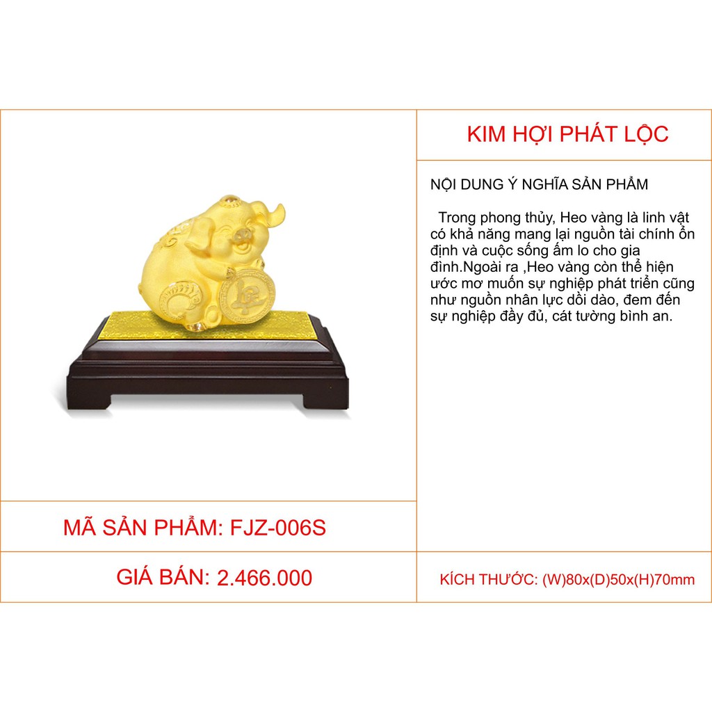 Quà tặng phong thủy mạ vàng Kim hợi phát lộc DOJI DEFJZ-006S mang lại đủ đầy, cát tường, bình an, may mắn