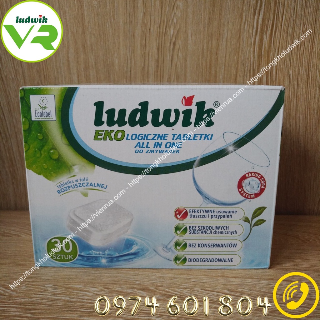 Viên Rửa Chén Bát Ludwik All in one Dòng Eco Hộp 30 viên