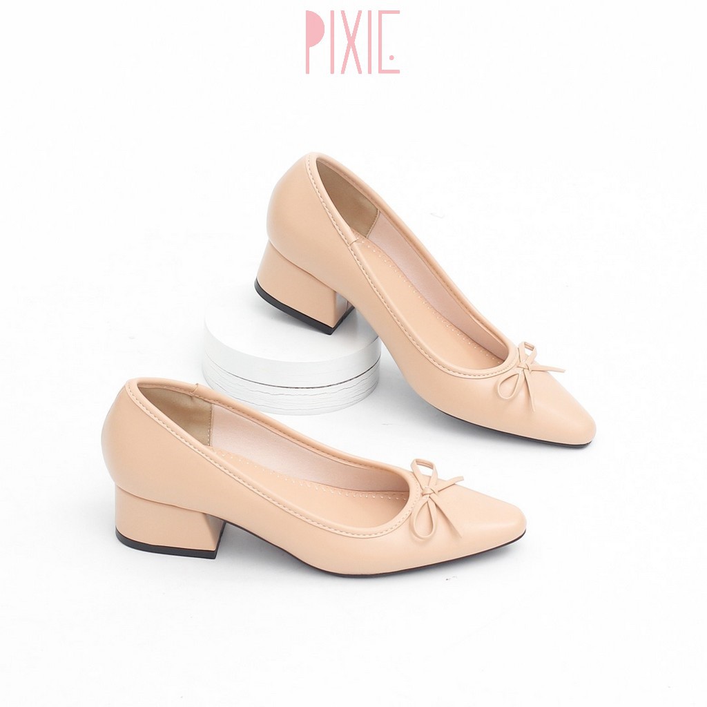 Giày Cao Gót Đế Vuông 3cm Mũi Vuông Nơ Nhỏ Pixie X418