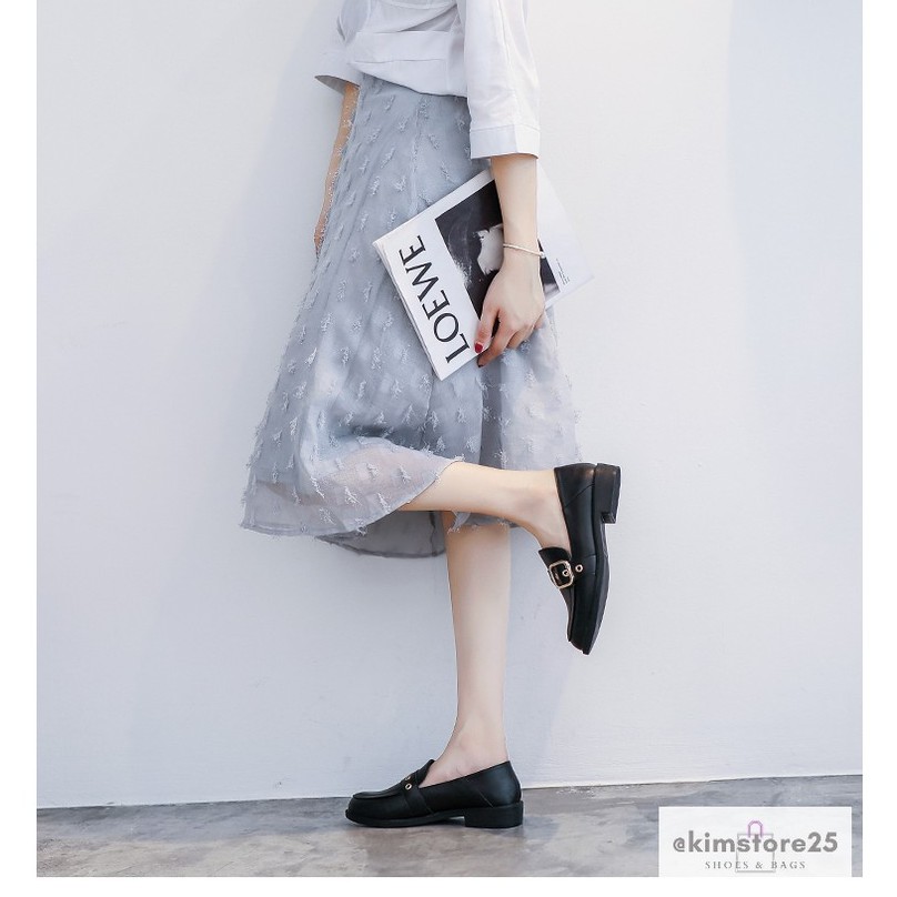 Giày Da Nữ Oxford Kiểu Anh Hai Màu Trắng Đen Mũi Tròn, Giày Lười Loafer Đế Bằng Thời Trang | BigBuy360 - bigbuy360.vn