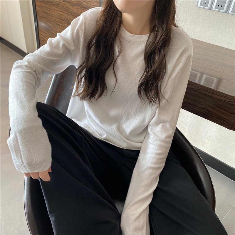 Áo len dệt kim dài tay basic nhiều màu