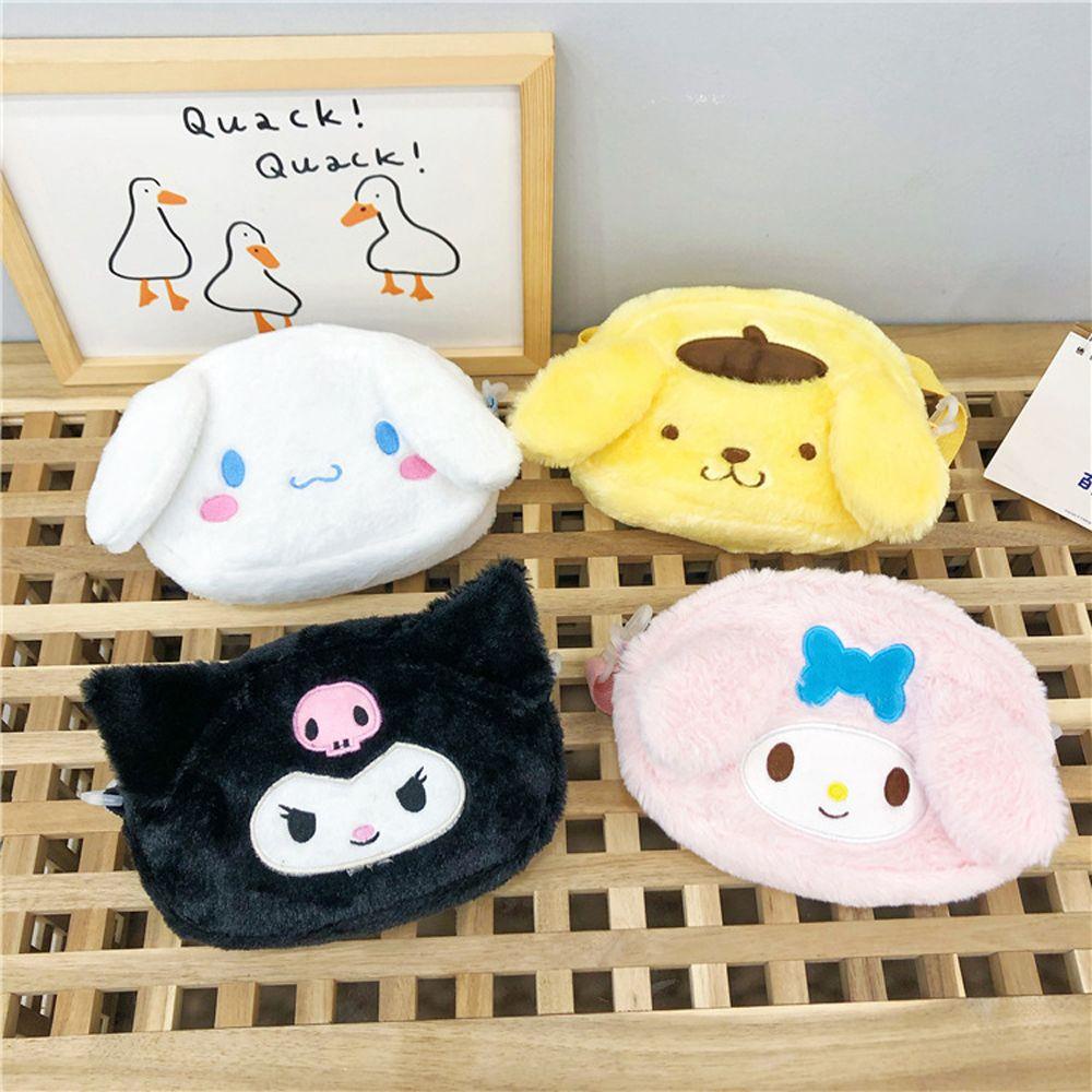 Túi đeo vai/ túi messenger/ túi tote bằng vải lông họa tiết hoạt hình Kuromi dùng đựng điện thoại ví dễ thương cho nữ