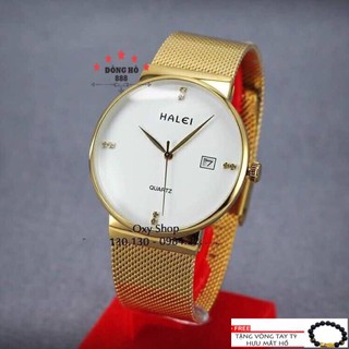 Đồng hồ nữ HALEI dây mành dây vàng mặt trắng - tặng 1 vòng tỳ hưu