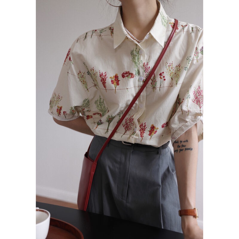 Áo Sơ Mi Nữ Ngắn Tay In Hoa Thời Trang Hàn Quốc