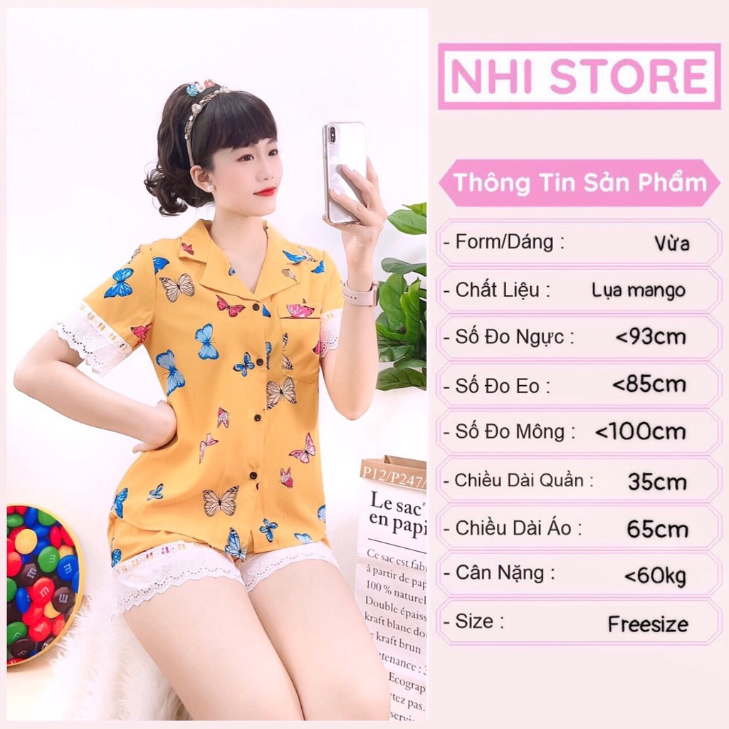 [FREESHIP 50K] Bộ Mặc Nhà Nữ NHISTORE Pijama Quần Ngắn Tay Ngắn Phối Ren Họa Tiết Bướm Xinh 45-57kg