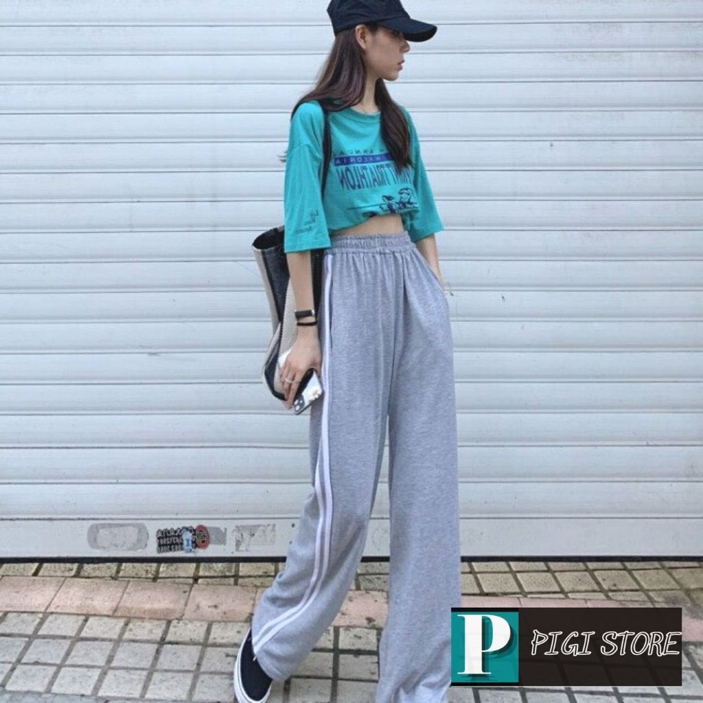 Quần ống rộng 2 sọc from rộng dài hàng đẹp, 2 màu Đen, Xám, chất umi thể thao không bai không xù PIGI STORE MÃ 81