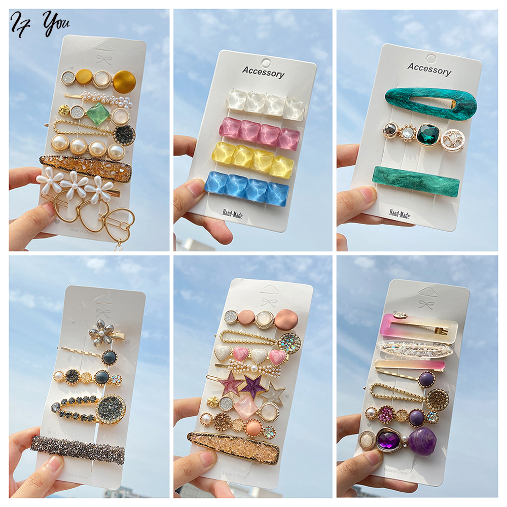 Set 8 Kẹp Tóc Đính Ngọc Trai/Trái Tim/Hoa Thời Trang Hàn Quốc