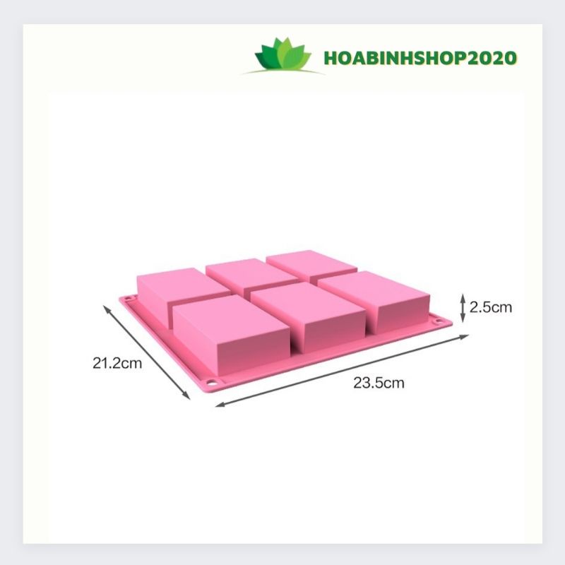 Khuôn silicon làm xà phòng,soap hình chữ nhật 6 ngăn cao cấp