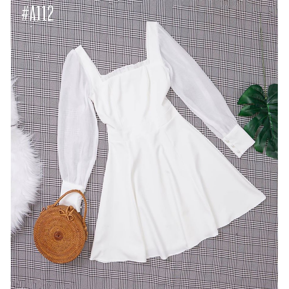 [vải 2 lớp] Đầm nữ trắng dễ thương dự tiệc trắng xòe tay phồng dễ thương [BABE Dress]