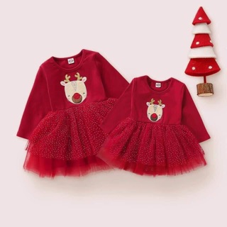 Váy đầm Noel hình tuần lộc cho bé gái