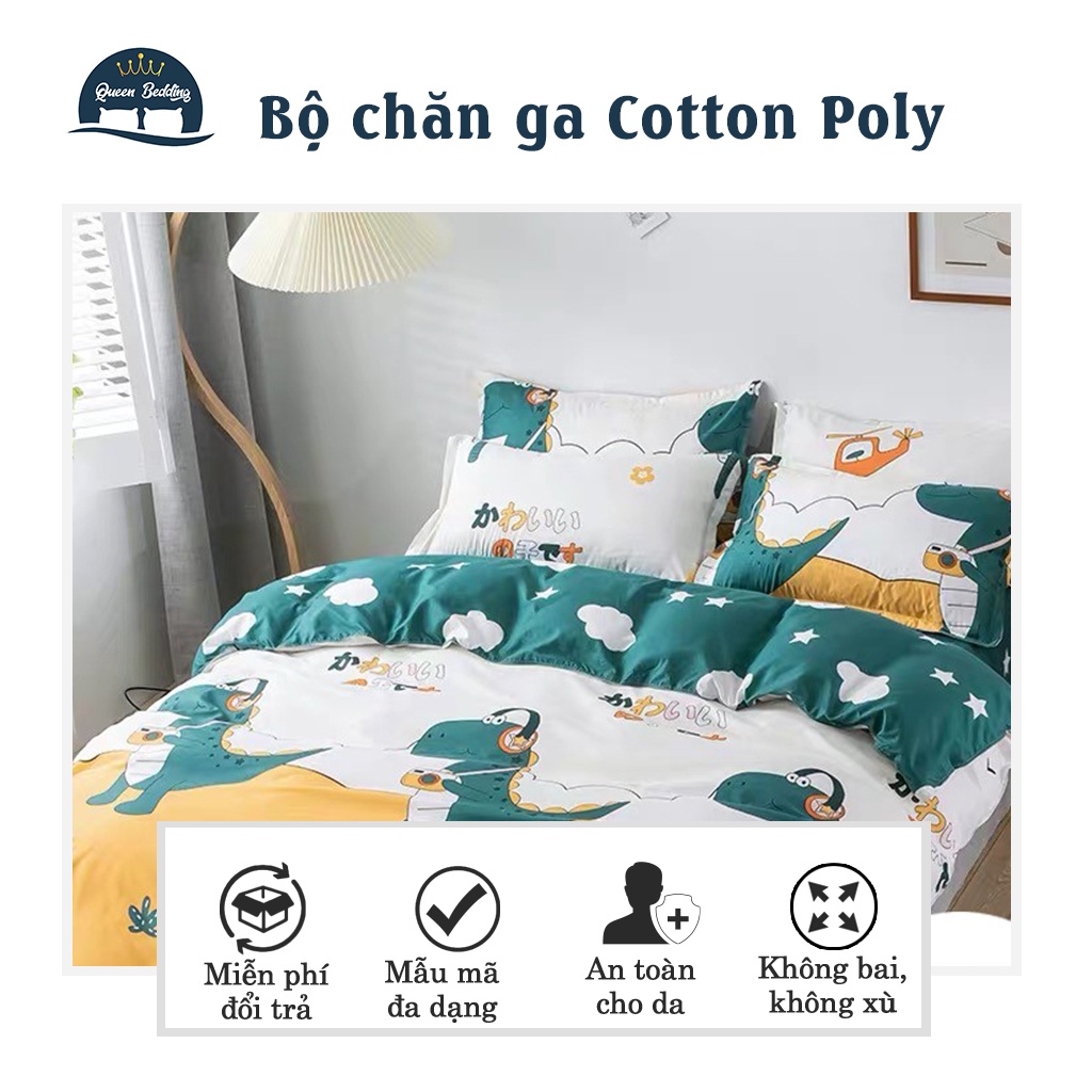 Bộ Chăn Ga Gối Cotton Poly Hình Thú Ngộ Nghĩnh - Set 4 Món Nhiều Màu, Chăn Dành Cho Mùa Hè