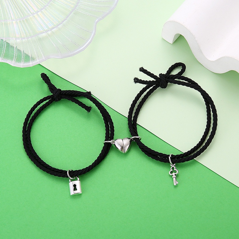 1 Cặp Vòng Tay Dây Bện Khóa Nam Châm Hình Trái Tim Thời Trang Unisex