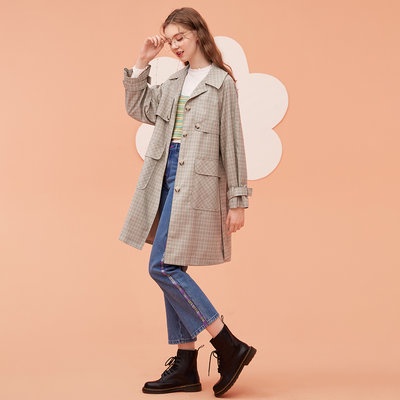 Áo gió nữ dáng dài kiểu mới phong cách Anh mùa thu năm 2021 Áo khoác thời trang nhỏ Hepburn cao