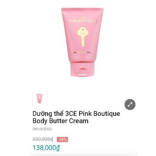 Dưỡng thể 3CE PINK BOUTIQUE BODY BUTTER CREAM