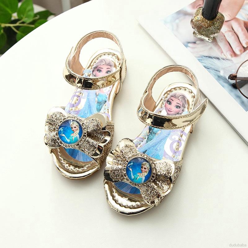 Giày Sandal Da Bóng Đế Bằng Cho Bé Gái