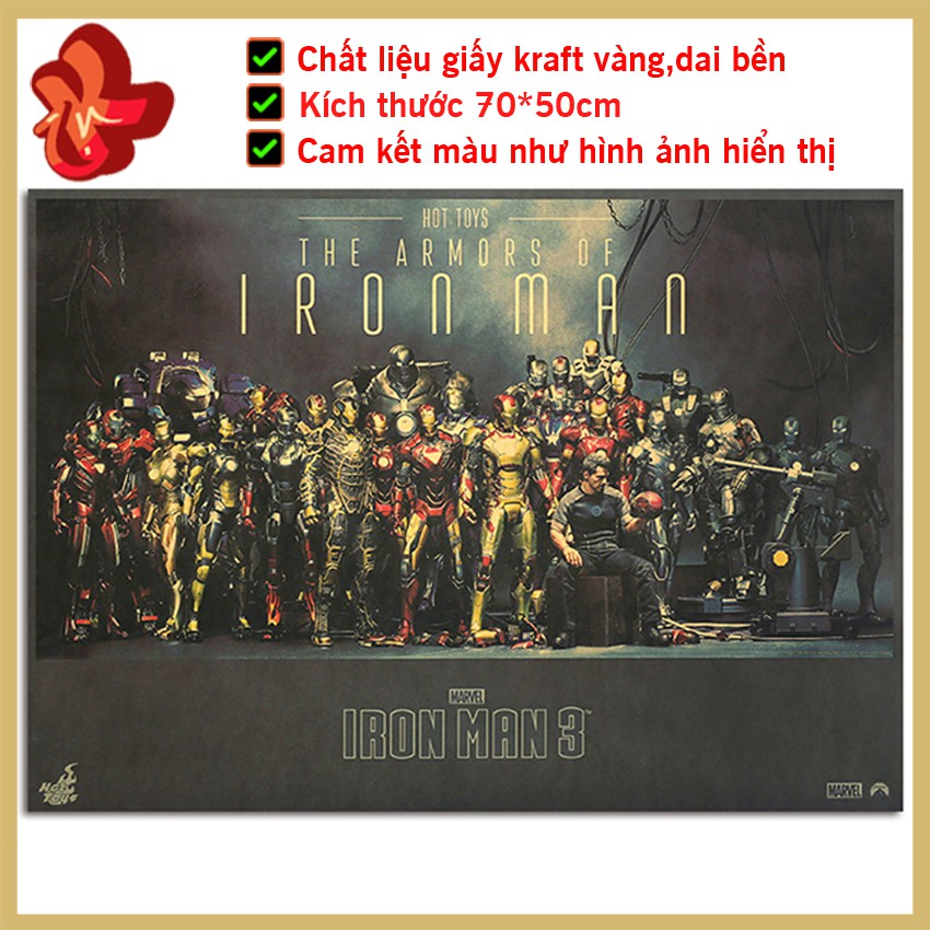 [ K072 ] Tranh treo tường poster tấm áp phích cỡ lớn 70*50cm trang trí về IRON MEN các loại áo giáp của iron