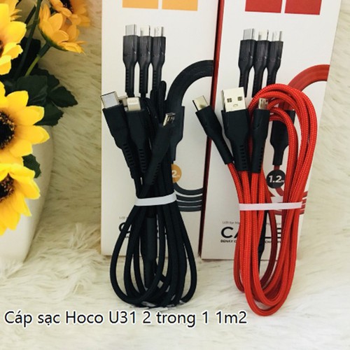 (Giá  Hủy Diệt) Cáp sạc 1.2m Hoco U31 3 trong 1 (Lightning+Micro+Type-C) dùng cho tất cả các dòng điện thoại