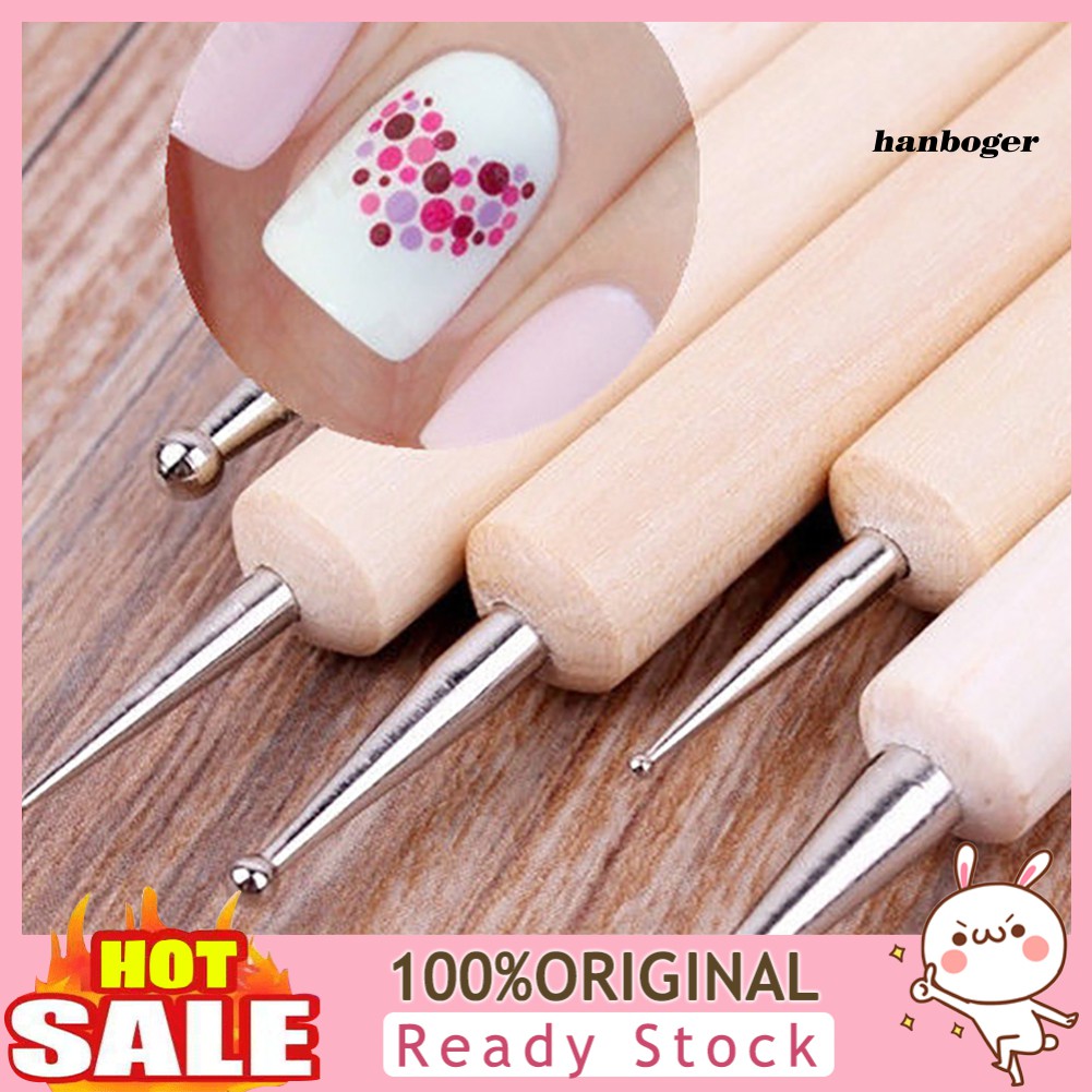 Set 5 Bút Gỗ 2 Đầu Tròn Chuyên Dụng Trang Trí Móng Nghệ Thuật