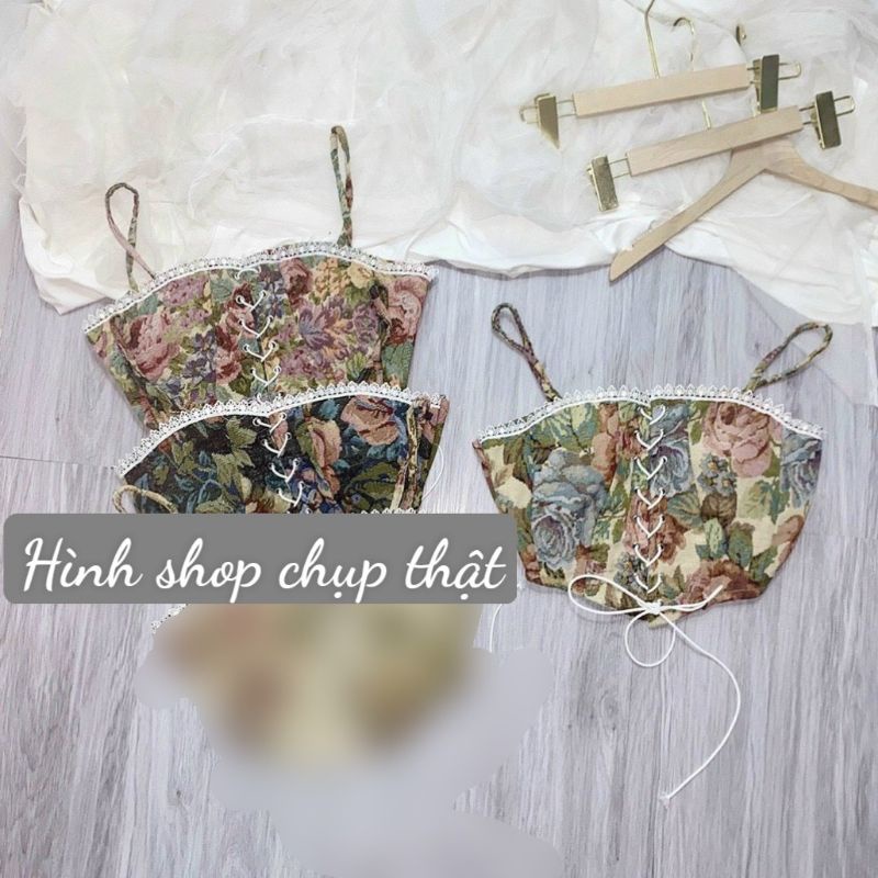 Áo 2 dây Thổ cẩm viền ren đan dây ( CÓ MOD SẴN)