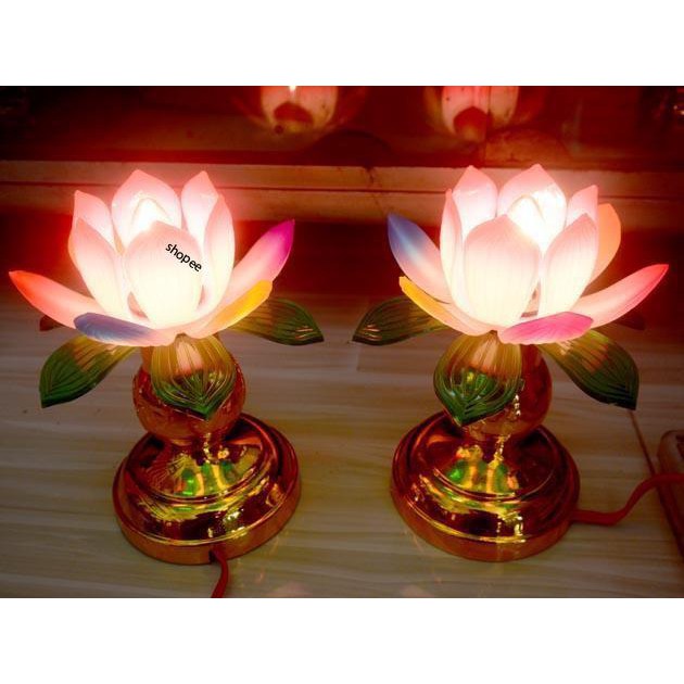 BỘ ĐÈN HOA SEN ĐỂ BÀN THỜ 13CM - ĐÈN THỜ CÚNG ÔNG BÀ - Mỹ Phẩm Dương Khoa