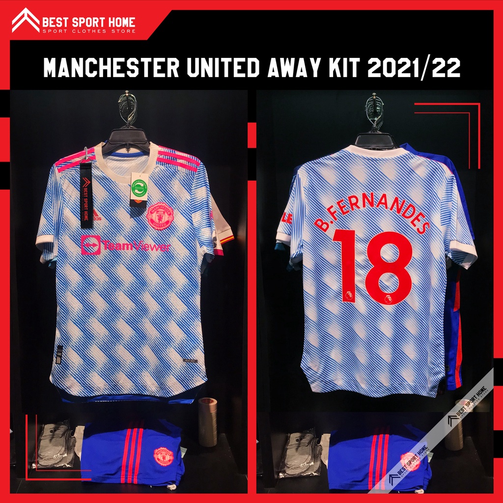 Set Bóng Đá Manchester United Sân Khách - MU Awaykit 21/22 Màu Trắng Xanh Vải Dệt Kín Mềm Size Âu - In Ấn Theo Yêu Cầu