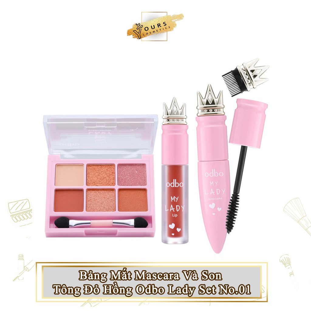 [Auth Thái] Set Bảng Mắt Mascara Và Son Tông Đỏ Hồng Odbo Lady Set OD1035 No.01