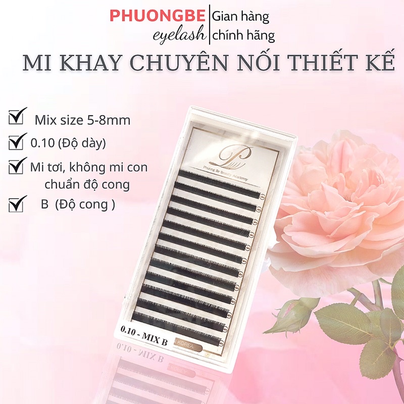 Mi Khay Nối Mi Dưới Cong J B Mix Size Dày 0.10 và 0.12 Dùng Để Nối Mi Thiết Kế