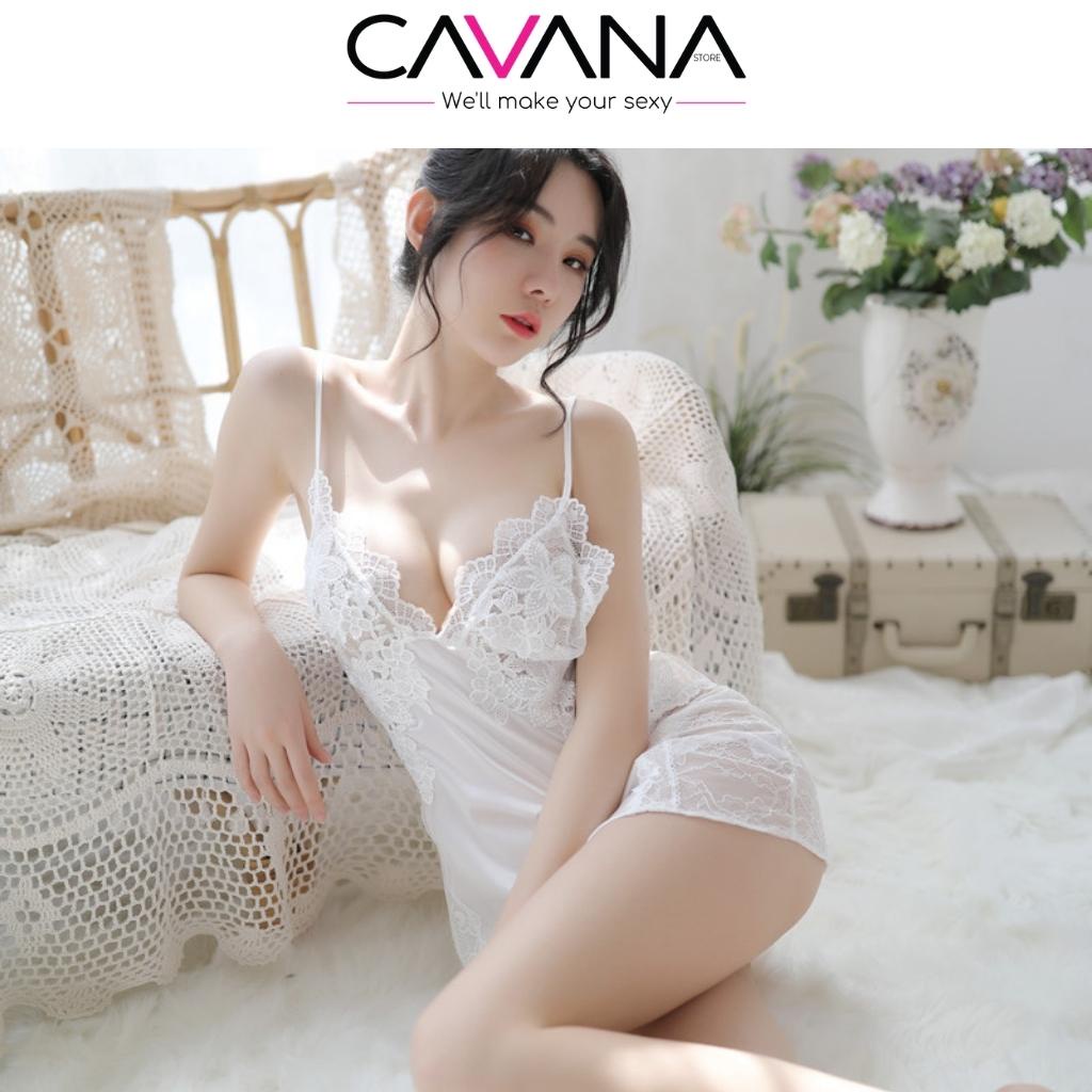 Đầm ngủ 2 dây, váy ngủ cao cấp lụa satin sexy gợi cảm 2 dây sang trọng phối ren xuyên thấu N12 - CAVANA STORE