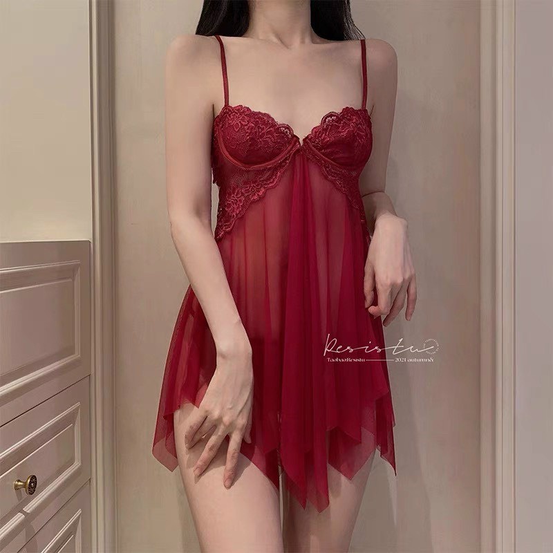 Váy hai dây xuyên thấu có gọng, kèm quần lót, hàng QCCC  SP049