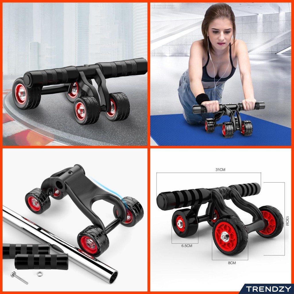 Con lăn tập cơ bụng 4 bánh có vân chống trượt, dụng cụ tập gym