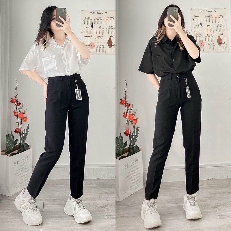Set bộ áo sơ mi tay lỡ và quần baggy cạp cao Bigsize Kim Ngân từ 50kg đến 100kg