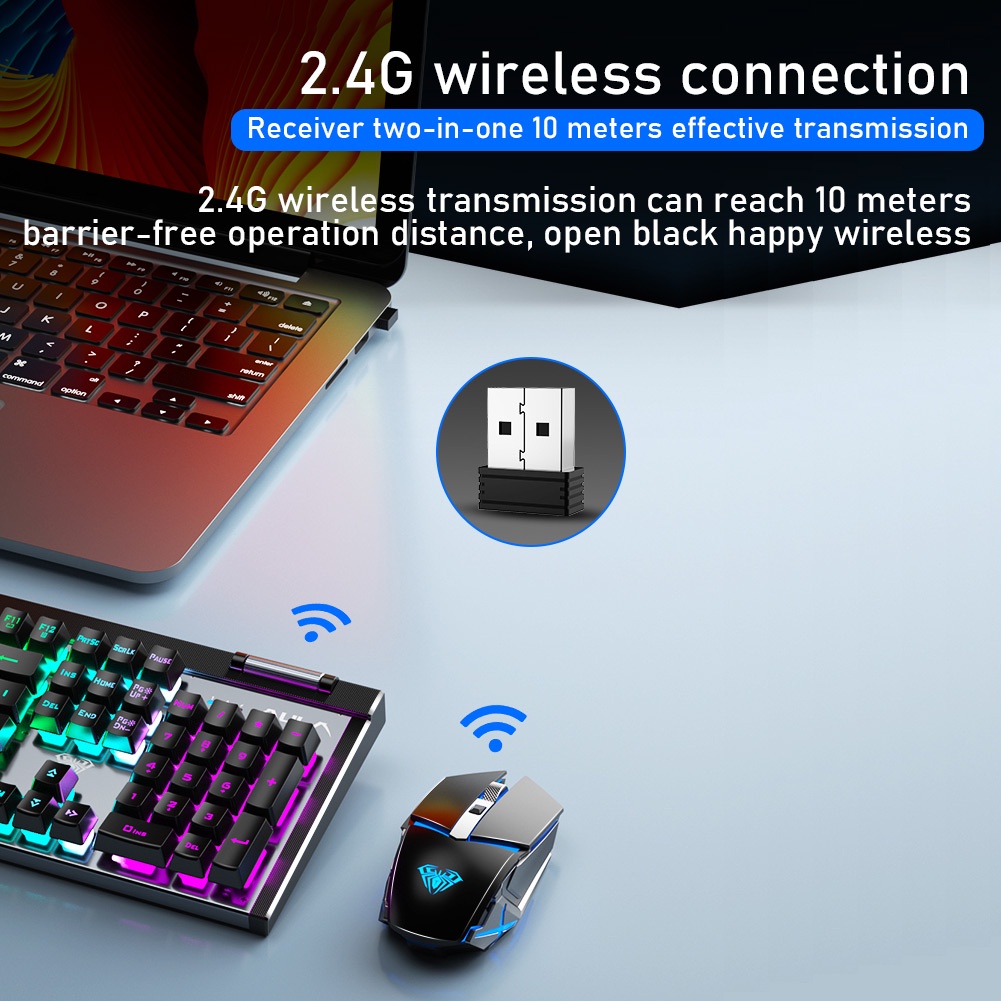 Bàn phím cơ và chuột máy tính AULA T610 không dây chơi game tích hợp sạc USB tiện lợi