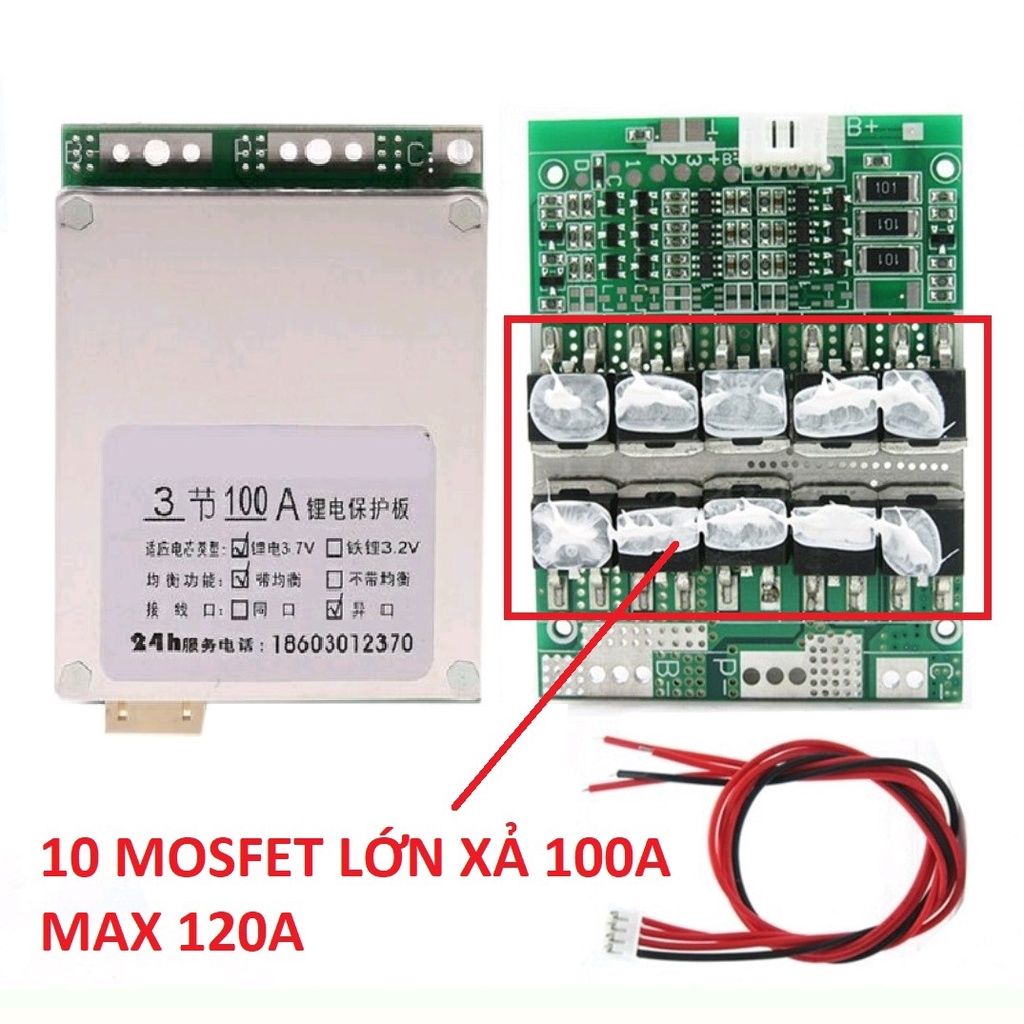Mạch 3S-100A. Mạch bảo vệ sạc xả cân bằng pin lion 18650 và lipo. Chuyên dùng đóng khối pin 3S 12.6V