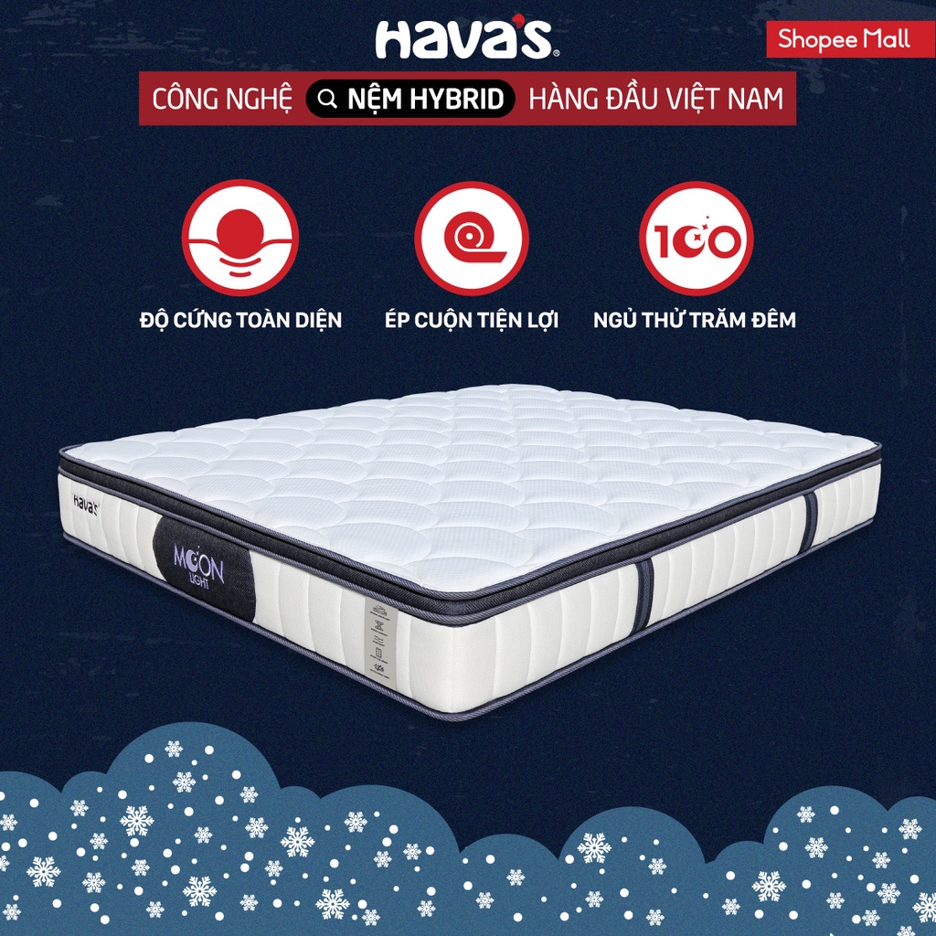 Nệm Havas Hybrid Moonlight kết hợp Lò Xo Túi và Foam Freezing AeroFoam cao cấp