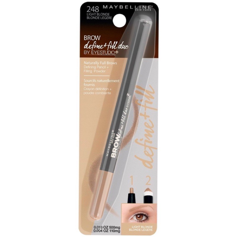 Chì kẻ chân mày 2 đầu Maybelline Brow define + fill duo (nâu sáng)