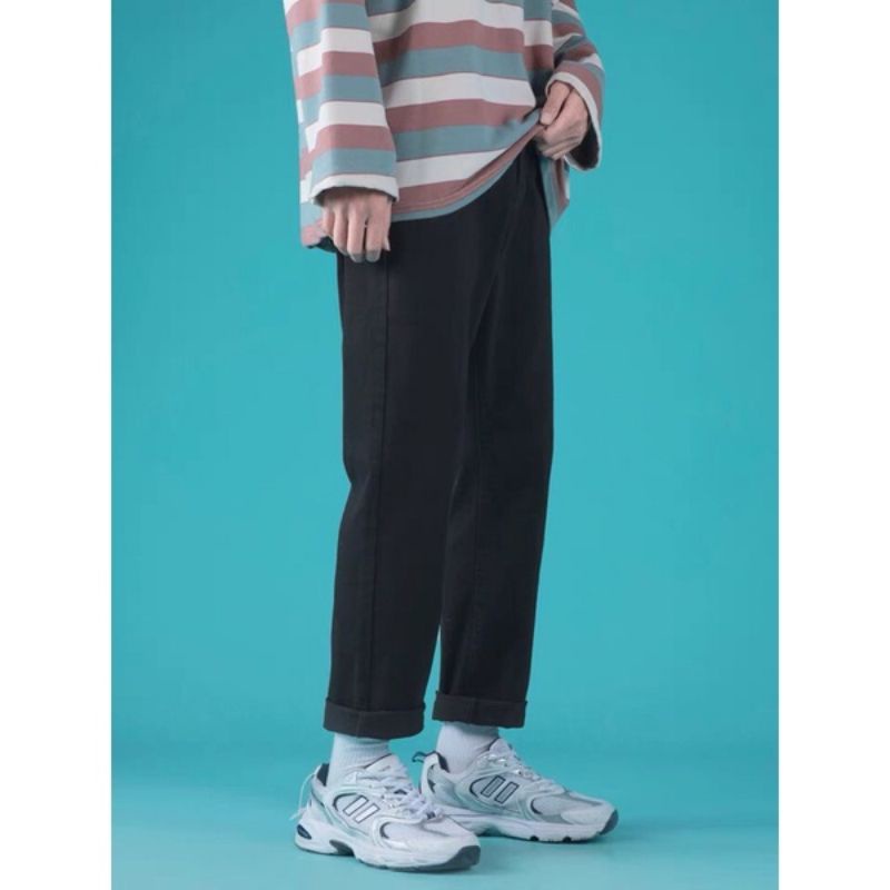 Quần vải jean bò baggy nam nữ quần jean bò baggy đen dáng unisex Pink Apricot Shop | BigBuy360 - bigbuy360.vn