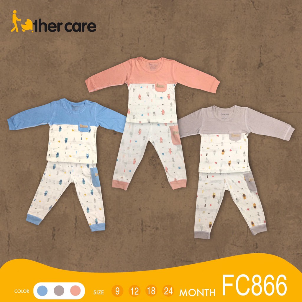 Bộ Quần áo trẻ em FatherCare Cài vai Dài tay - Báo (Trơn - Họa tiết) FC866