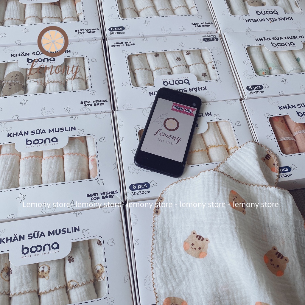 Khăn sữa cho bé, set 6 khăn sữa Boona mềm mại, an toàn cho làn da nhạy cảm của bé-khăn mặt cho bé