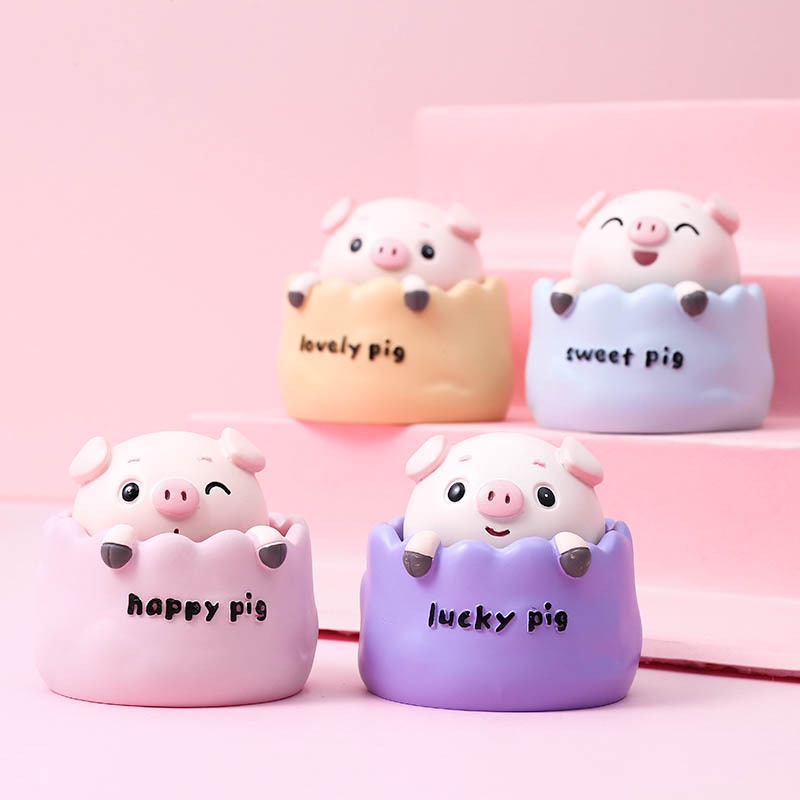 Trang trí Ô Tô Set heo Happy Pig dễ thương để taplo xe hơi bàn làm việc bàn học cực đáng yêu