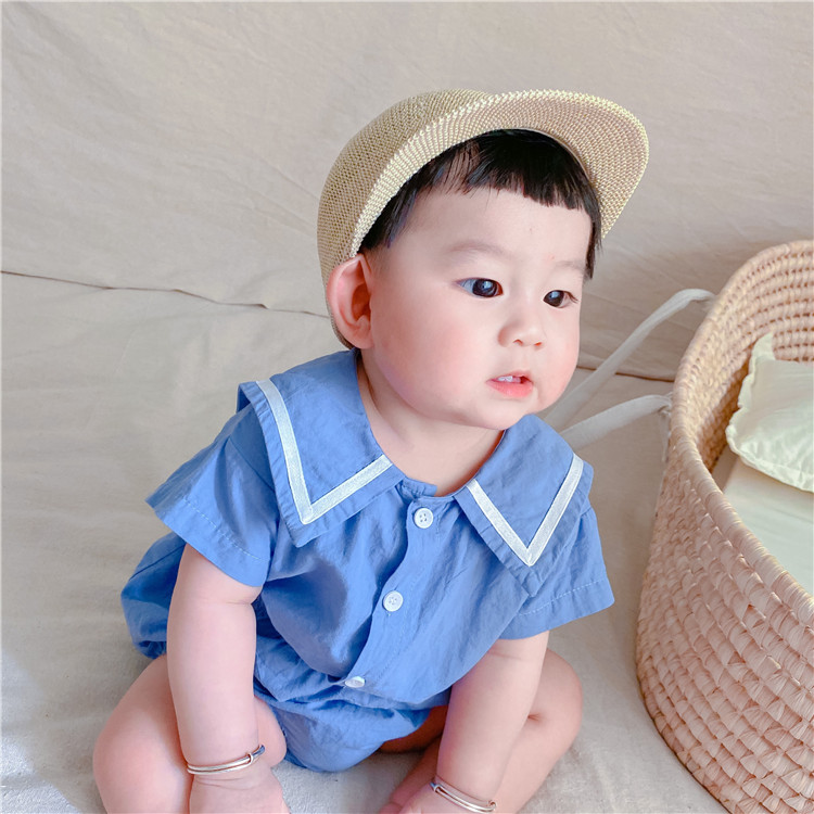 Baby Navy Square Collar Short-sleeved Cotton Top Shirt + Shorts Two-piece Suit Newborn Infant Girls Boys Summer Clothes Set