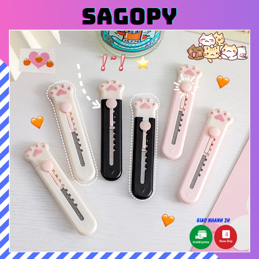 Dao rọc giấy mini cute hình chân mèo, dao cắt giấy dễ thương Sagopy