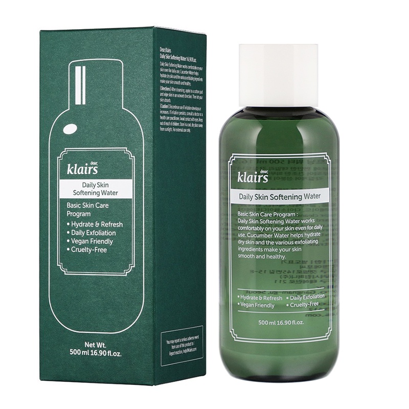 12/2023 Thanh Lý Nước Hoa Hồng Klairs Daily Skin Softening Water Loại Bỏ Da Chết Làm Dịu Cấp ẩm Cho Da 500ml
