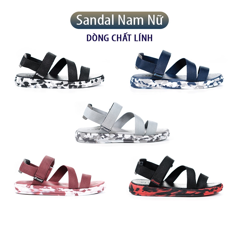 Sandal Saado chính hãng chất lính đế rằn ri, Dép quai sau nam nữ nhẹ êm, không mùi CL01, CL02, CL03, CL06, CL09 !