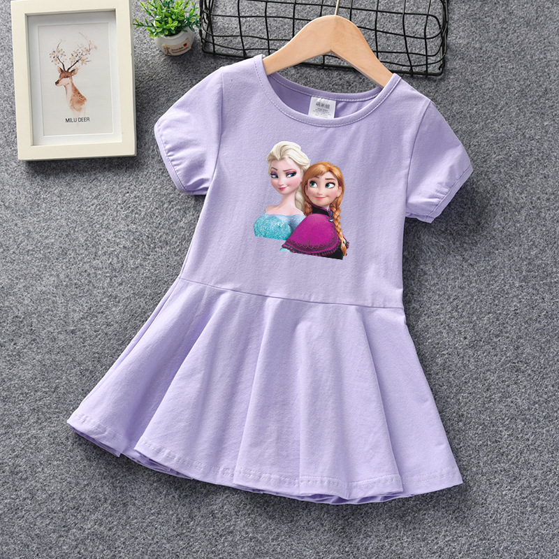 Váy công chúa cotton họa tiết Frozen thời trang mùa hè 2021 xinh xắn cho bé gái từ 2-7 tuổi