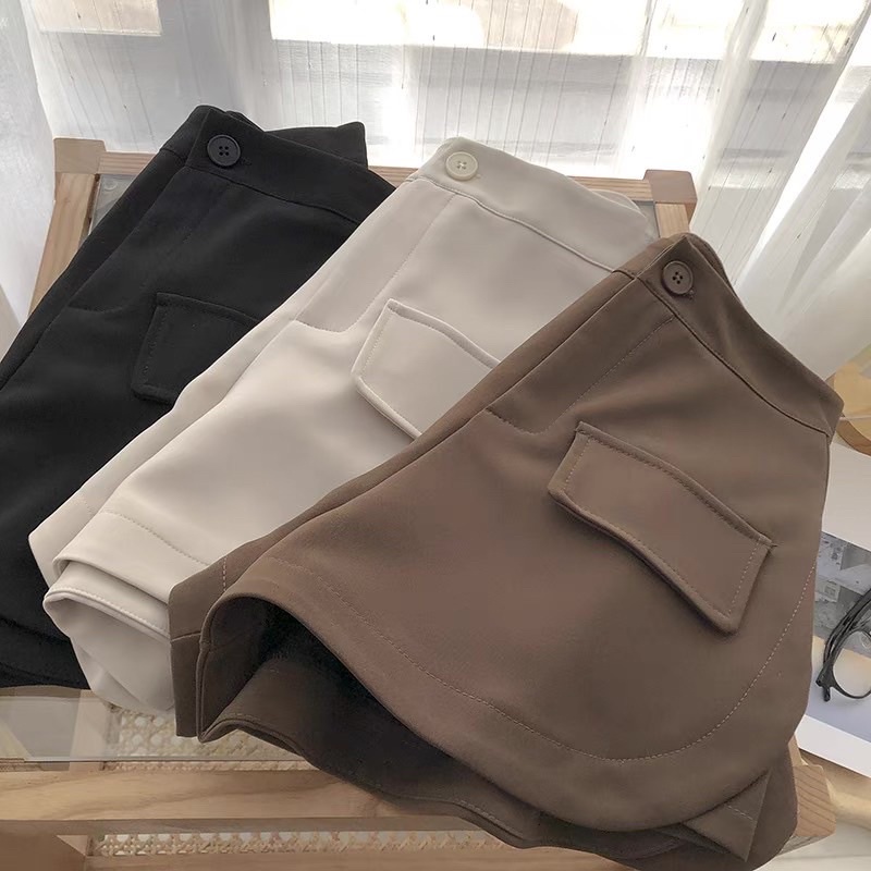 Quần short cạp cao xẻ đùi 2 bên quần đùi nắp túi cho nữ Yoome clothing