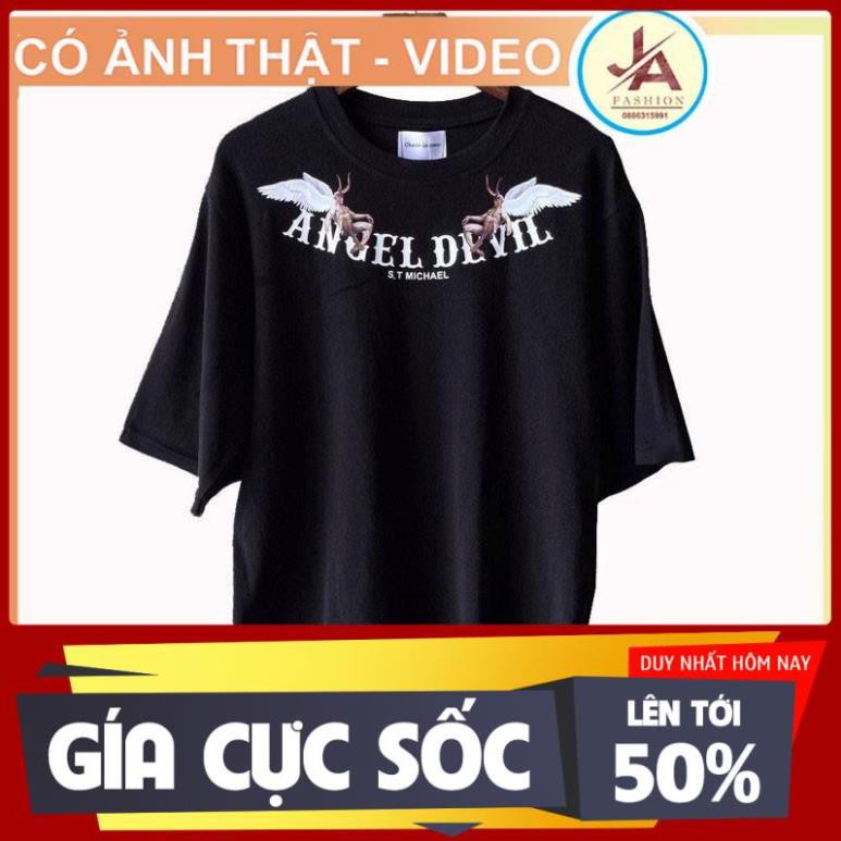 Hình thật- Áo thun unisex tay lỡ form rộng Angel Devil sắc nét - áo phông nam nữ cotton Hot có đủ size *